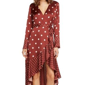 Willow & Clay Brown Rust and White Polka dot Wrap Dress XS